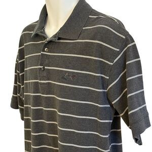 Greg Norman Polo Golf Gray White Stripe Casual Summer Pool Beach Vacation 100% C